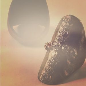 Brass cross and rhinestone ring